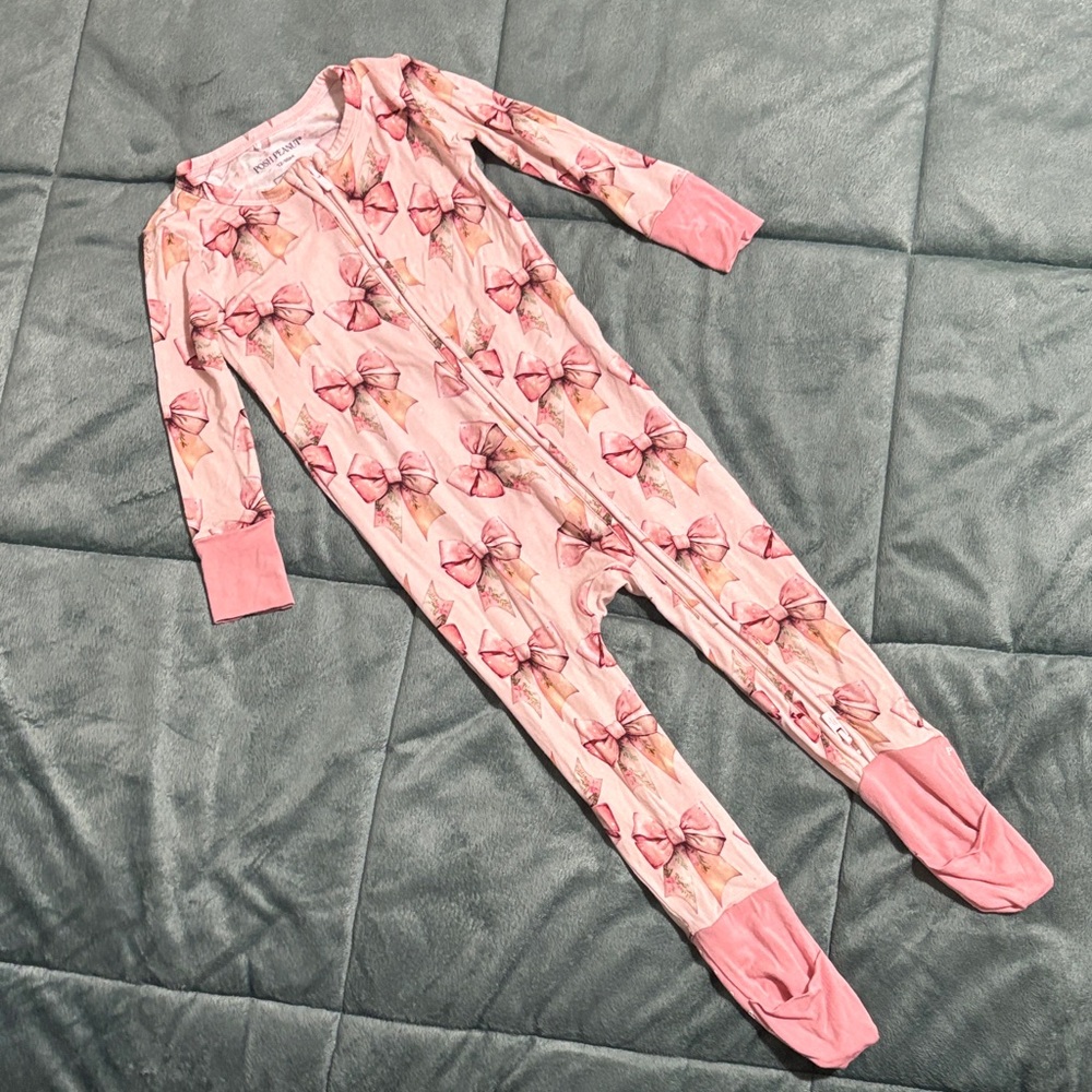 Posh Peanut Pink Bow Print Convertible Onesie Pajama